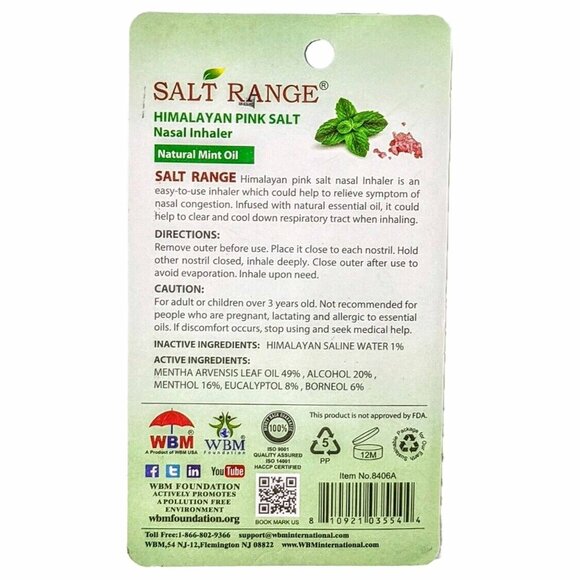 4 x Himalayan Pink Salt Nasal Inhaler Nose Cooling Natural Mint Essential Oils - Picture 2 of 3